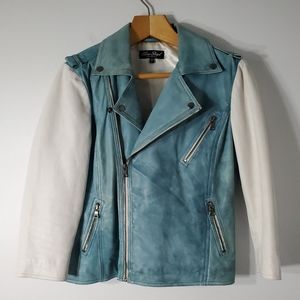 Blue Pearl Leather Motorcycle Jacket